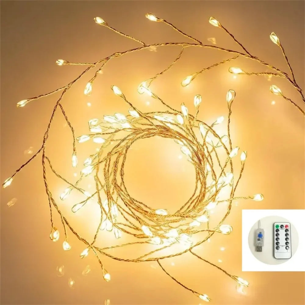 Guirlande Lumineuse LED USB Pétard avec Télécommande 8 Modes pour Fête de Mariage Jardin Chambre Noël 3/6/9/12 M — Blanc